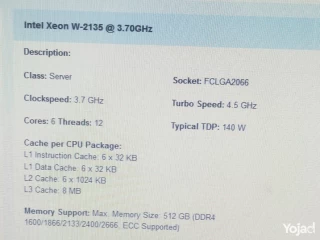 Lenovo P520 CPU Intel Xeon W-2135 3.7GHZ Ram 32 GB DDR4