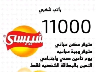 براتب 8000 جنيه فرصه عمل فى شركه شيبسى بدون رسوم